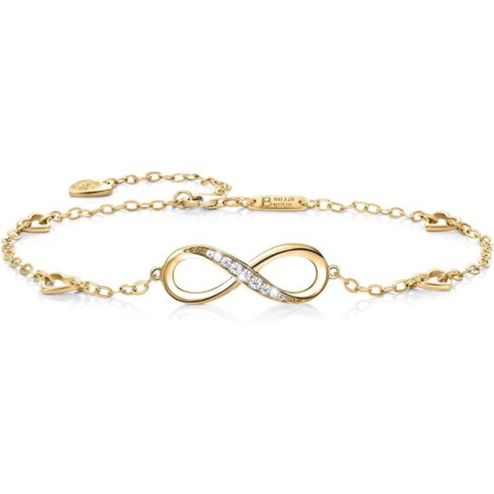 Billie Bijoux Sterling Silver Infinity Anklet Adjustable CZ Heart Charm